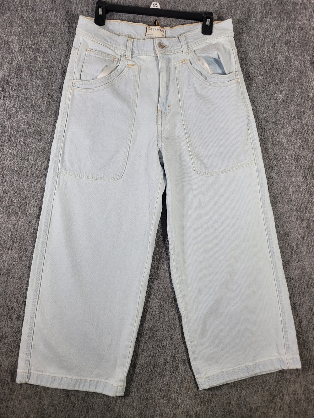 We The Free People Piper Mid Rise Wide Leg Crop Jeans Bleach Bloom 28 Denim Boho